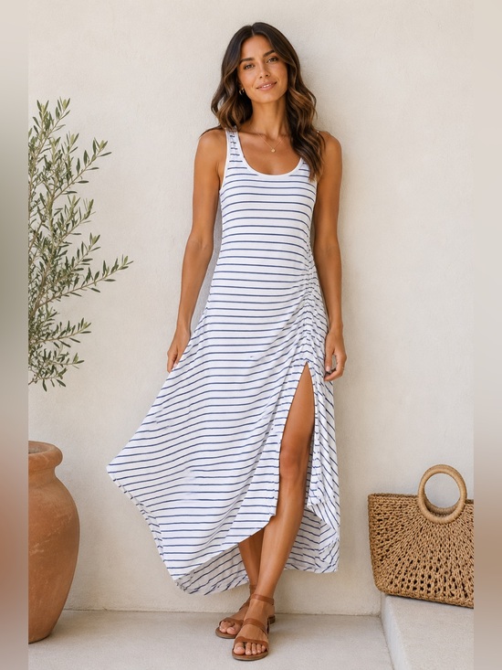 Victoria's Secret Dresses & Skirts - Victoria’s Secret Nautical Stripe Maxi Dress Ruched Tank Dress Large